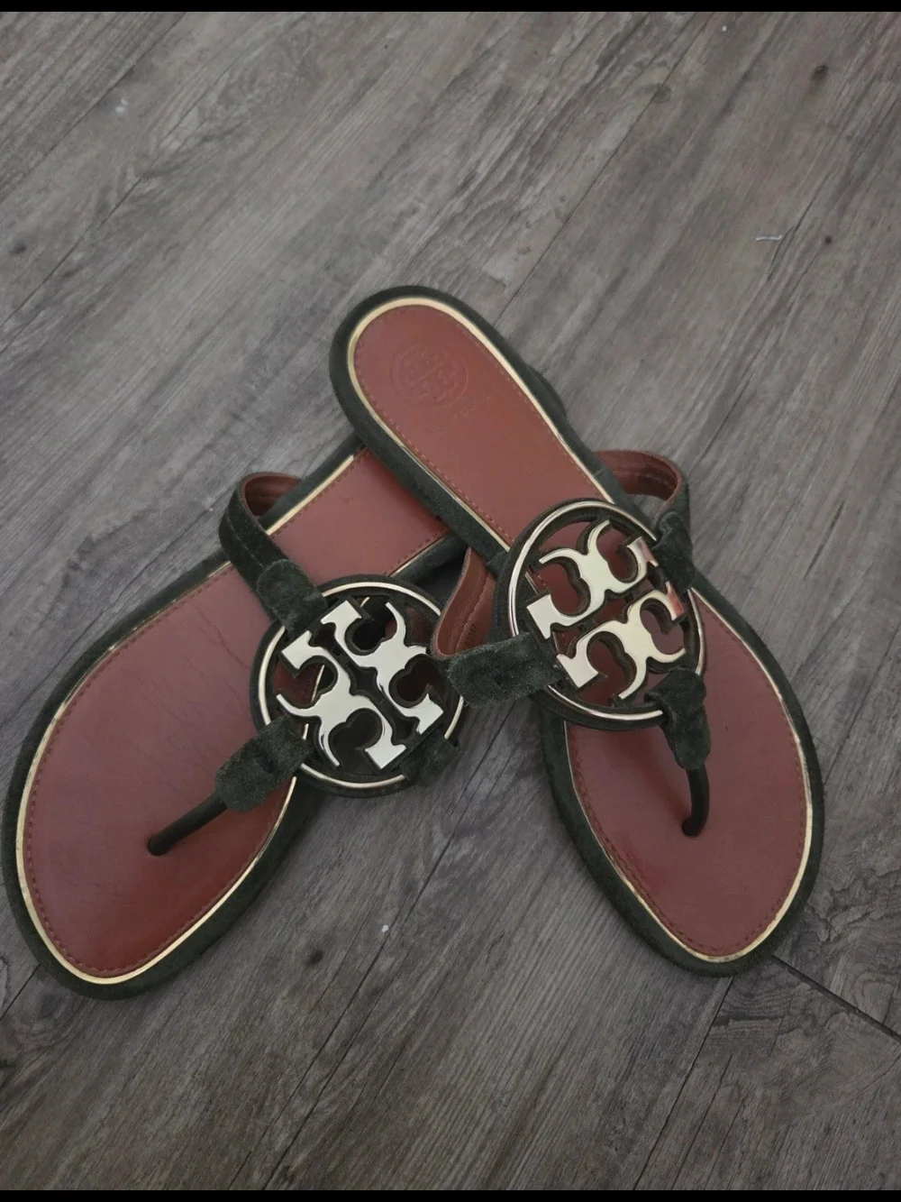 Tory Burch Miller Logo Thong Sandals in Brown and Black